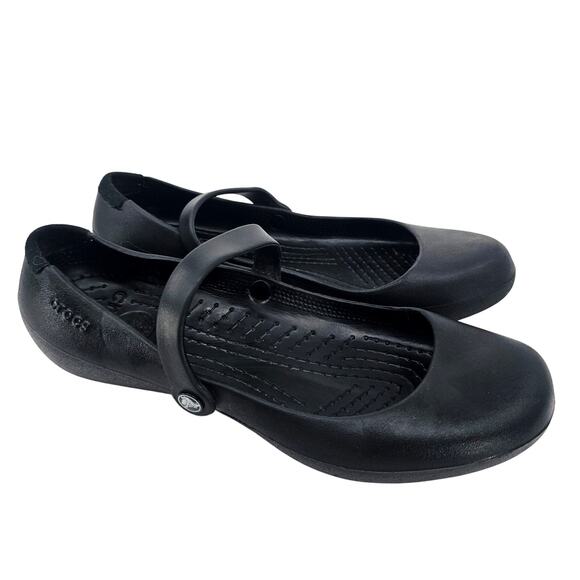 Crocs Women Shoe Alice Work Size 8 Black Slip Resistant Mary Jane Black Flats - Picture 1 of 8
